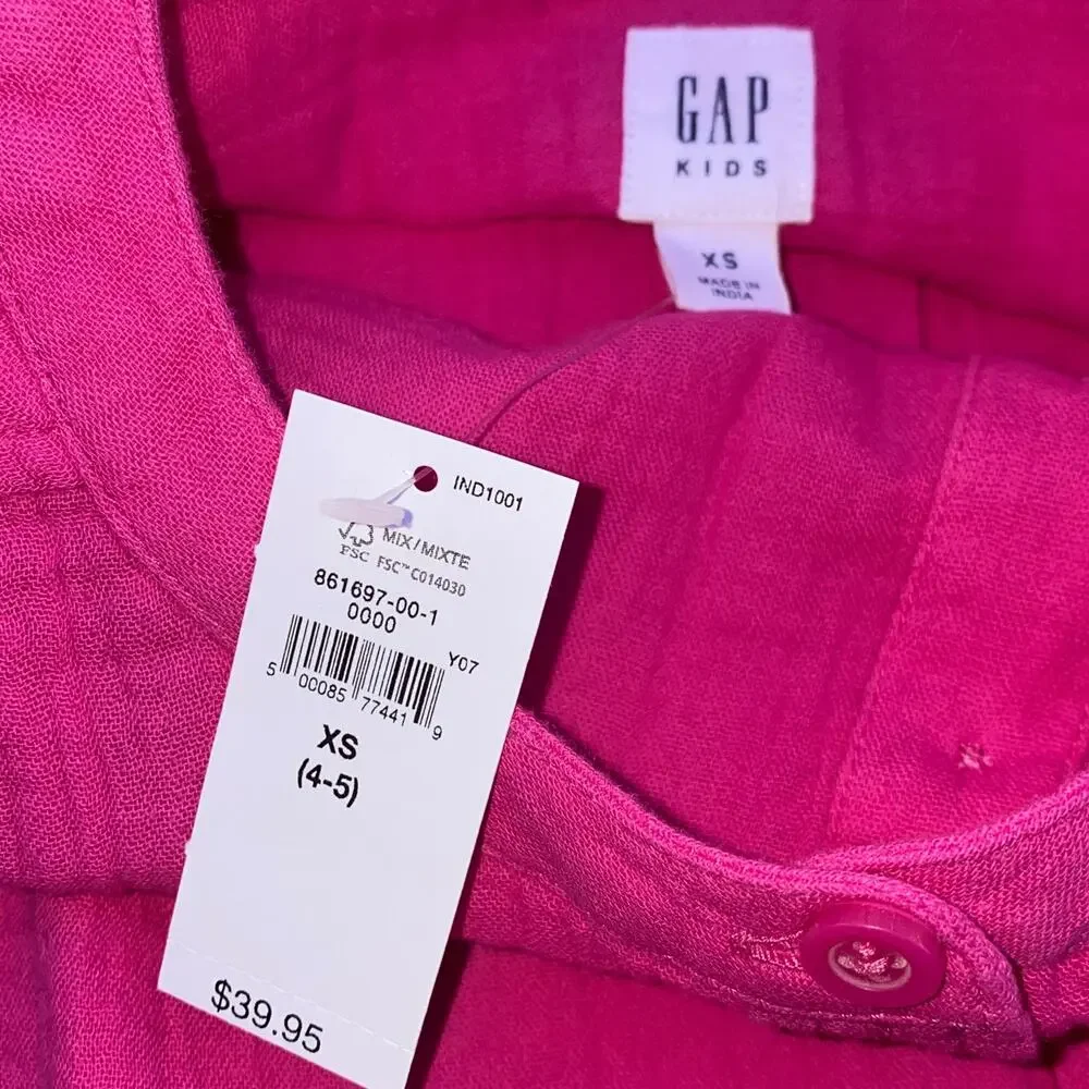 NWT GAP Kids Crinkle Supersoft Cotton Gauze Tunic Dress Phoebe Hot Pink XS 4-5
